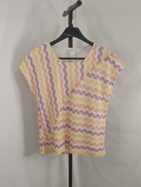 Alfred Dunner Chevron Stretch Knit Top XL Pastel Cap Sleeve Lightweight